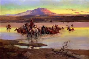 Russell Prints: 485 Russell - fording-the-horse-herd-1900