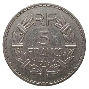 Old Coin Prints: A 5 franc coin from the Third Republic of France
