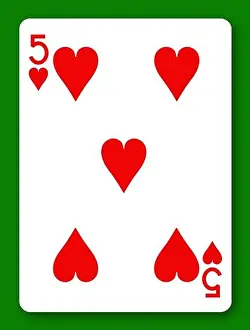 A 5 Five of Hearts playing card with clipping path to remove background and shadow