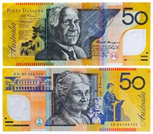 Bank Note Prints: 50 dollars banknote, David Unaipon and Edith Cowan, Australia