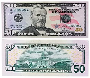50 dollars banknote, president Ulysses Grant, United States Capitol building, USA, 2009