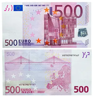Numeral Prints: 500 Euro banknote, Modern architecture and bridge, 2002