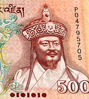Bhutan Prints: 500 ngultrum bank note of Bhutan. Ngultrum is the national currency of Bhutan