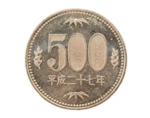 500 yen coin japanese money, close up isolated on white background. object with clipping path