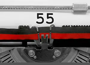 Numeral Prints: 55 Number text written by an old typewriter on white sheet