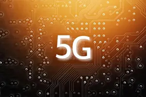 Processor Prints: 5G Mobile chip on computer board background. Copy space and Technology concept