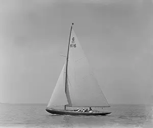 Isle Of Wight Prints: The 6 Metre class boat Jean (K16) sailing close-hauled