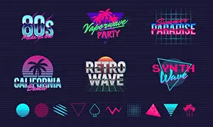 Midnight Prints: 6 Retro neon logo templates and 10 elements to create your own design