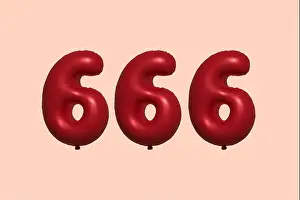 Voucher Prints: 666 3d number balloon made of realistic metallic air balloon 3d rendering