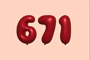 Foil Prints: 671 3d number balloon made of realistic metallic air balloon 3d rendering