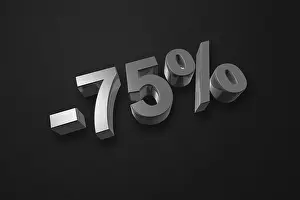 Reduction Prints: 75% off discount. Offer sale. 3D illustration isolated on black. Promotional price rate