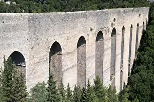 Fine Weather Prints: 80 m tall and 230 m long medieval Ponte delle Torri from XIII XIV century in historic centre of Spoleto