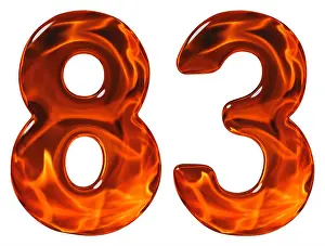 Numeric Prints: 83, eighty three, numeral, imitation glass and a blazing fire