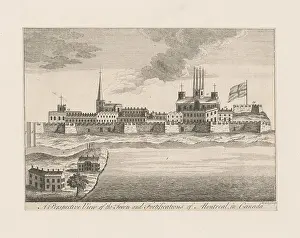 Defensive Prints: 86 A perspective view of the town and fortifications of Montreal in Canada (NYPL b13512825-421990)