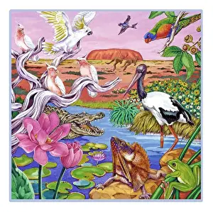 Crocodile Prints: 8Animals & Nature- Australian Fauna & Flora Northern Territory with Uluru in background