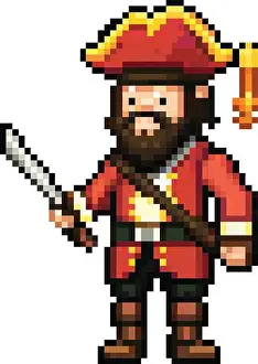Slot Prints: 8bit pixel art of a pirate character holding a sword