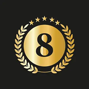 Year Vector Vectors Prints: 8th Years Anniversary Celebration Icon Vector Logo Design Template With Golden Concept
