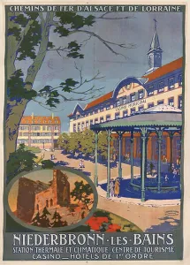 Train Station Prints: 9 Chemins de fer d'Alsace et de Lorraine. Niederbronn-les-Bains 1920