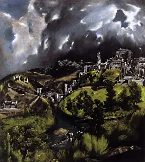 Architectural History Prints: *A View of Toledo* by El Greco is a 16th-century painting showcasing the Spanish city of Toledo
