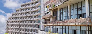 Balconies Prints: Abandoned apartment building, post-apocalyptic panoramic image in Crimea