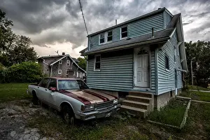 Youngstown Prints: Abandoned car and home in abandoned neighborhood of Youngstown