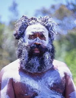 Resorts Prints: Aborigine male with body and facial paint, Blue Mountains, New South Wales, Australia