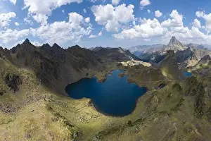 From above, this breathtaking aerial view captures the stunning Lacs d'Ayous nestled in the French Pyrenees