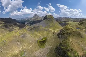 From above, this drone-captured image presents the breathtaking Lacs d'Ayous