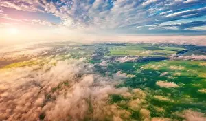 Abstract aerial view from flying drone of cultivated fields