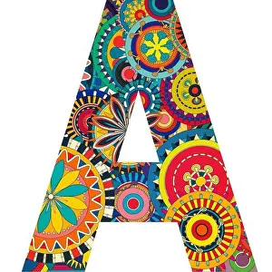 Multi Color Prints: Latter A with the abstract background this background full of multicolor