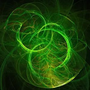 Radiant Prints: Abstract background with bright green circle on black background