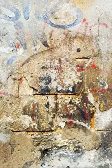 Wreck Prints: Abstract background old white brick wall with cracks and scratches