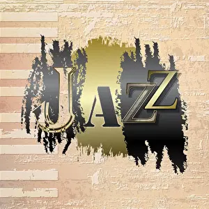 Messy Prints: abstract beige grunge piano background with word Jazz