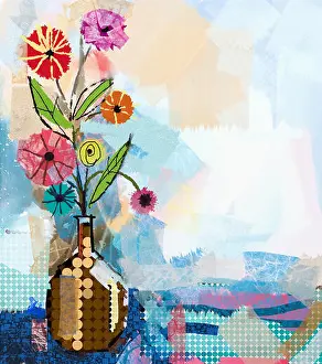 Acrylic Prints: Abstract flowers painting and mixed media art background