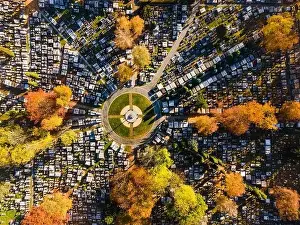Abstract Geometric Pattern in City Graveyard Cemetery. Aerial Top Down Drone View