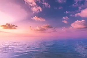 Meditating Prints: Abstract inspirational sunset photography for background, sky and clouds with sea