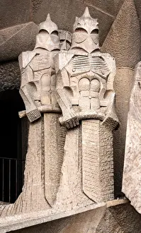 Sagrada Prints: Two abstract knight sculptures by Antonio Gaudi on the Sagrada Familia Cathedral