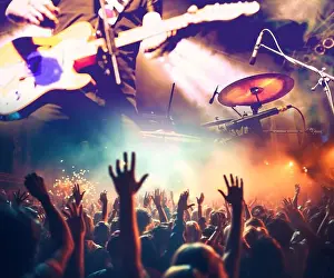 Instruments Prints: Abstract musical background. Playing guitar and music concert concept