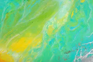 Abstract painting background, creative artwork in gold blue tone. Paint splashes on canvas texture. Acrylic liquid modern trendy painting. Spots