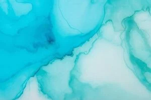 Images Dated 25th March 2021: Abstract painting background in a gentle light blue color. Painted by alcoholic ink