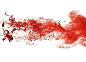 Stirring Prints: Abstract pattern falling into the water drop of red ink