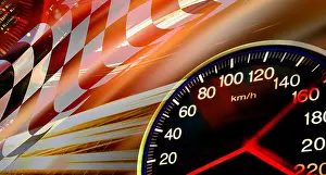Pursuit Prints: abstract speed racing background with speedometer