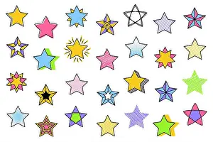 Halftone Prints: Abstract star set retro style. Star shape retro style 80s-90s