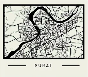 Road Intersection Prints: Abstract Surat City Map - Illustration as EPS 10 File