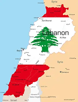 The World Prints: Abstract vector color map of Lebanon country colored by national flag