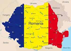 Moldova Prints: Abstract vector color map of Romania country coloured by national flag