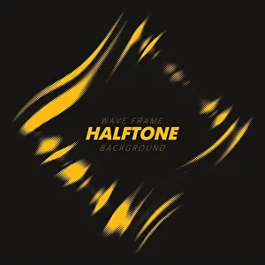 Halftone Prints: Abstract vector torn halftone fluid wavy rhombus frame