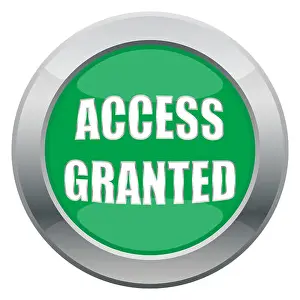 Click Prints: An access granted icon in green isolated on a white background