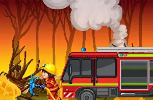 Firefighter Prints: Accident scene with forest fire illustration