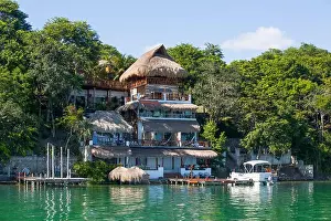 Tourism Industry Prints: Accommodations on the Bacalar Lagoon, Mexico; Bacalar, Quintana Roo State, Mexico